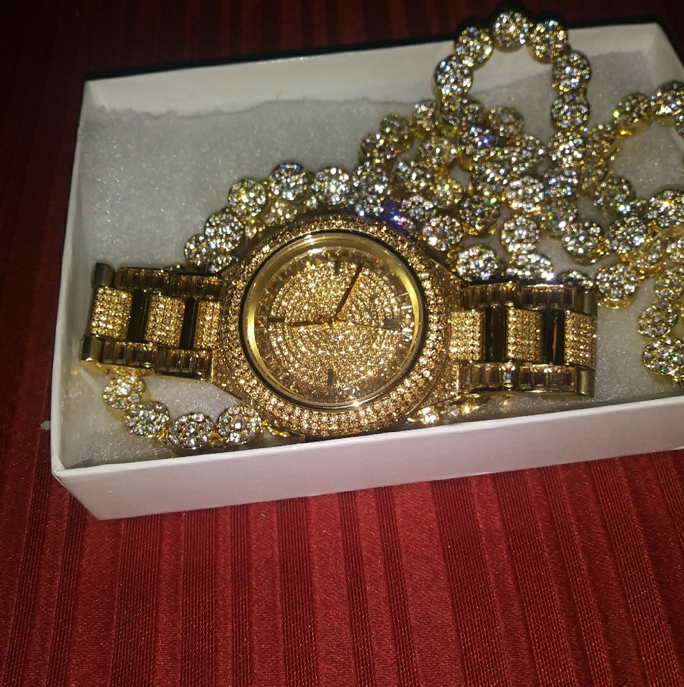 Gold Michael kors watch.diamond tennis necklace